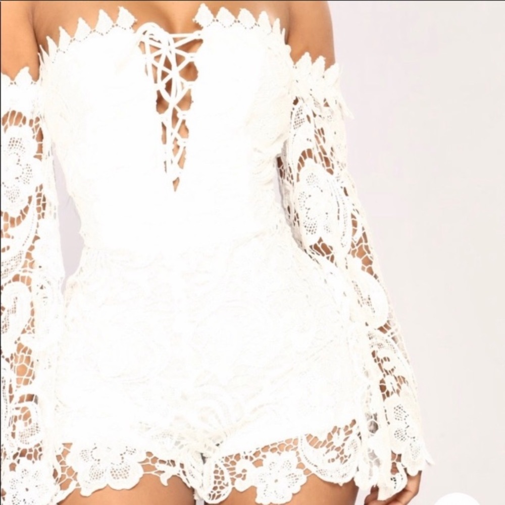 Fashion Nova Blue Lace Romper - M